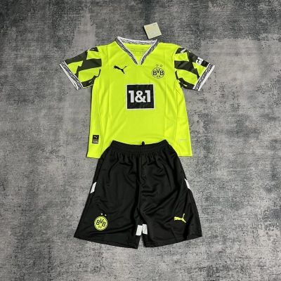 Borussia Dortmund Neon Yellow Black Kids Jersey Set 01