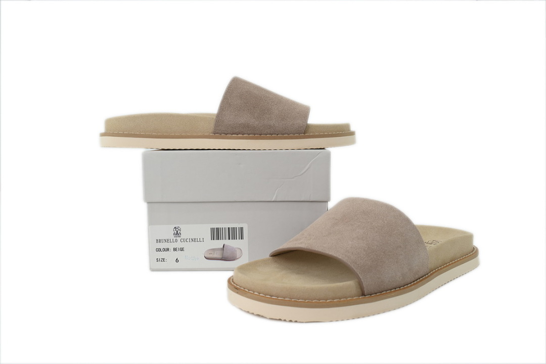 Brunello Cucinelli Suede Slide Sandals Beige