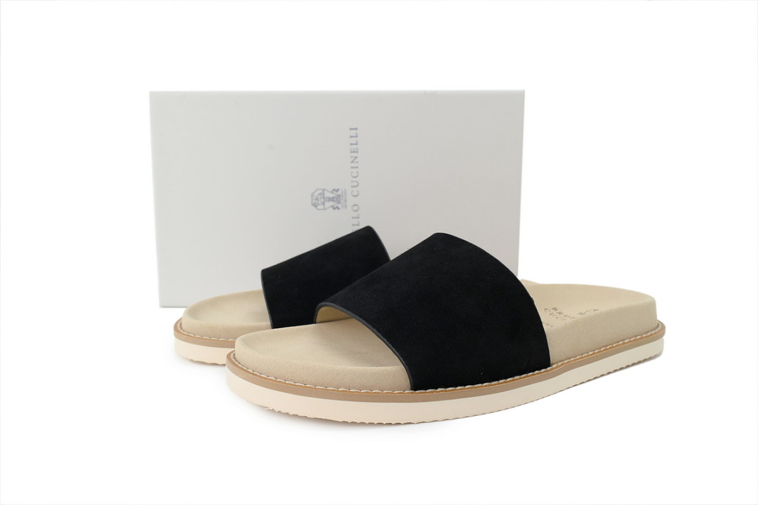 Brunello Cucinelli Suede Slide Sandals Black