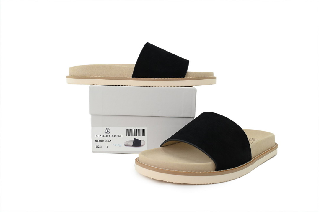 Brunello Cucinelli Suede Slide Sandals Black