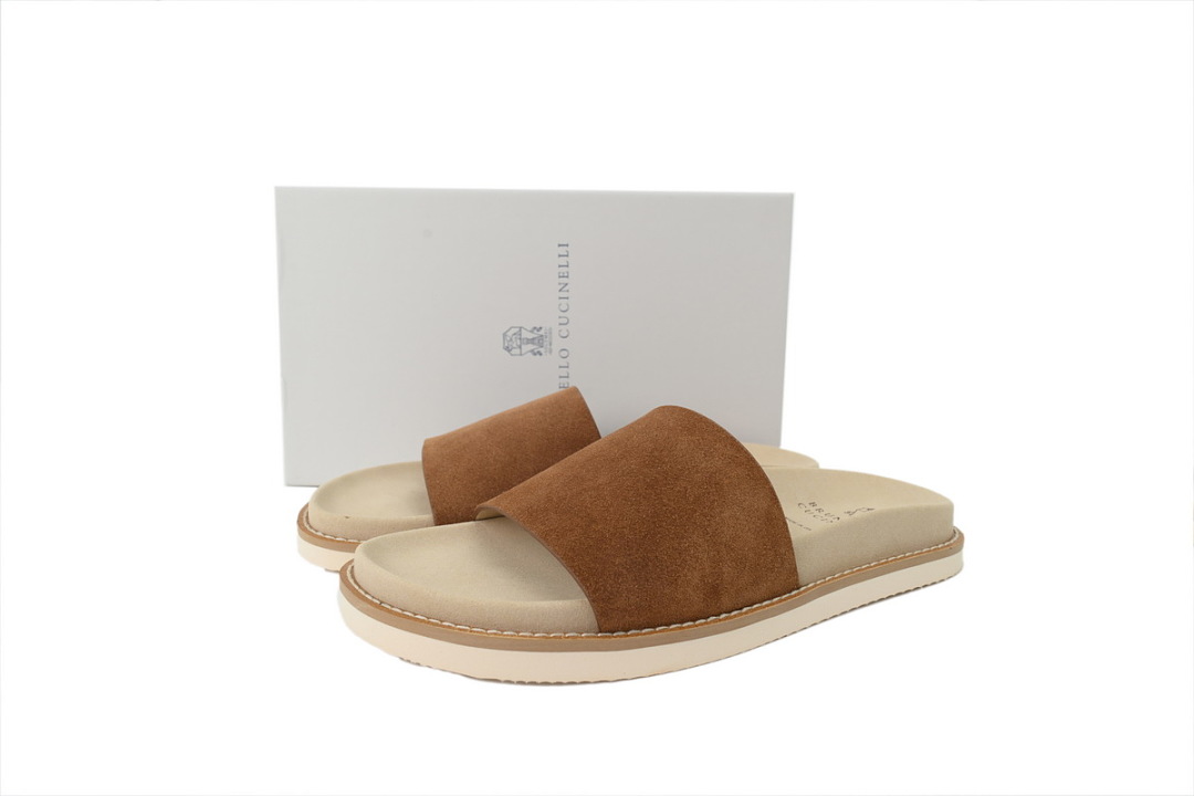 Brunello Cucinelli Suede Slide Sandals Brown