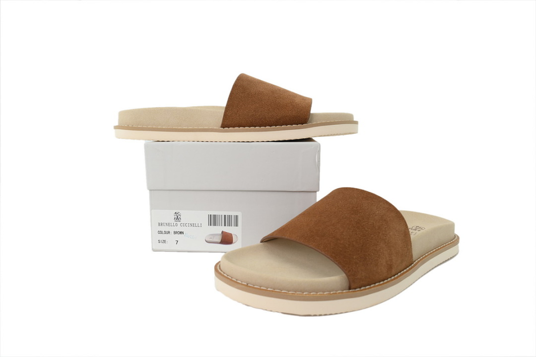Brunello Cucinelli Suede Slide Sandals Brown