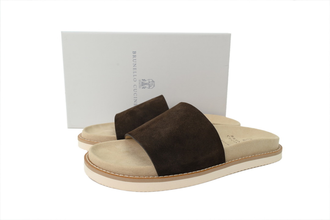 Brunello Cucinelli Suede Slide Sandals Coffee