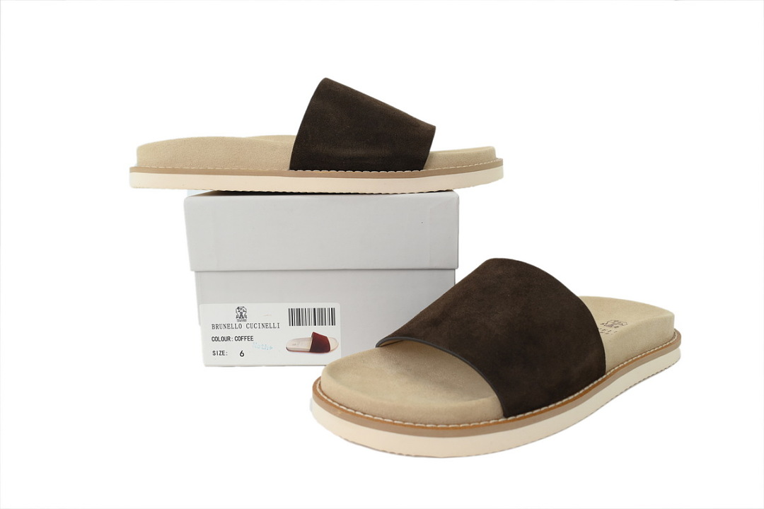 Brunello Cucinelli Suede Slide Sandals Coffee