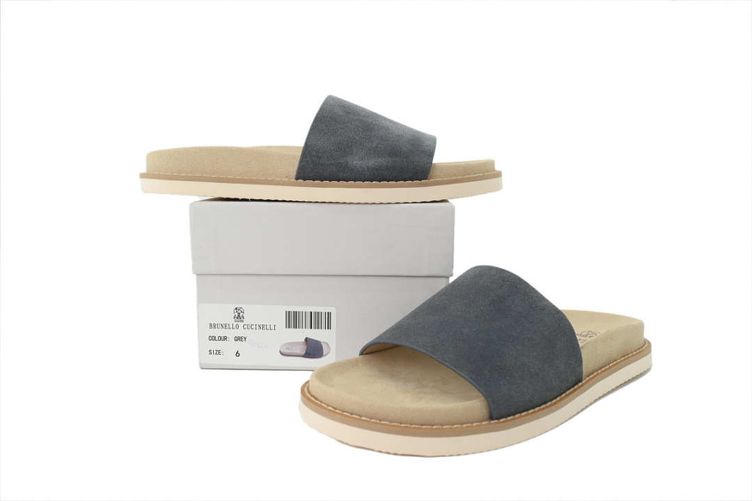 Brunello Cucinelli Suede Slide Sandals Grey