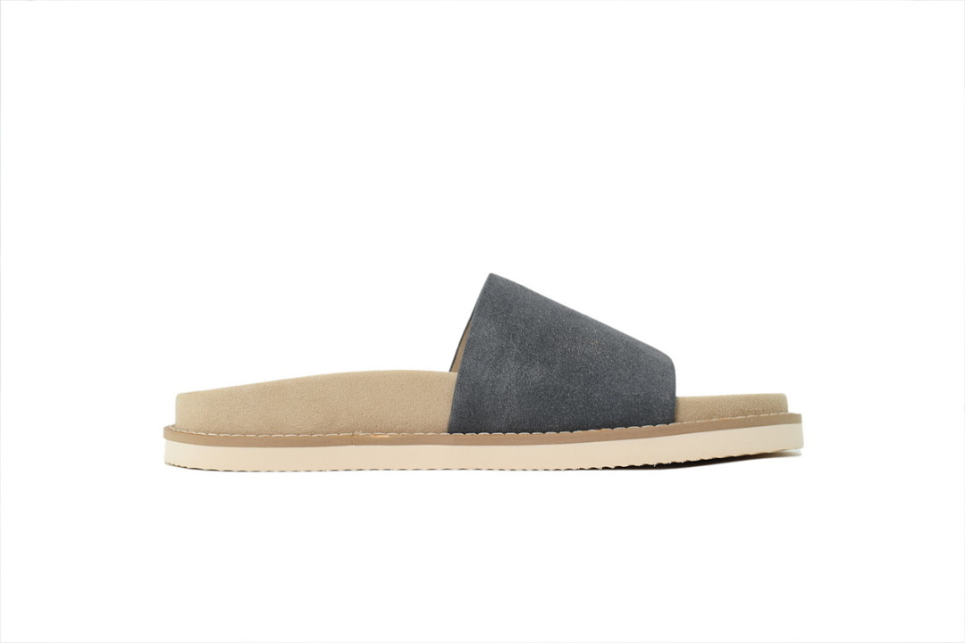 Brunello Cucinelli Suede Slide Sandals Grey
