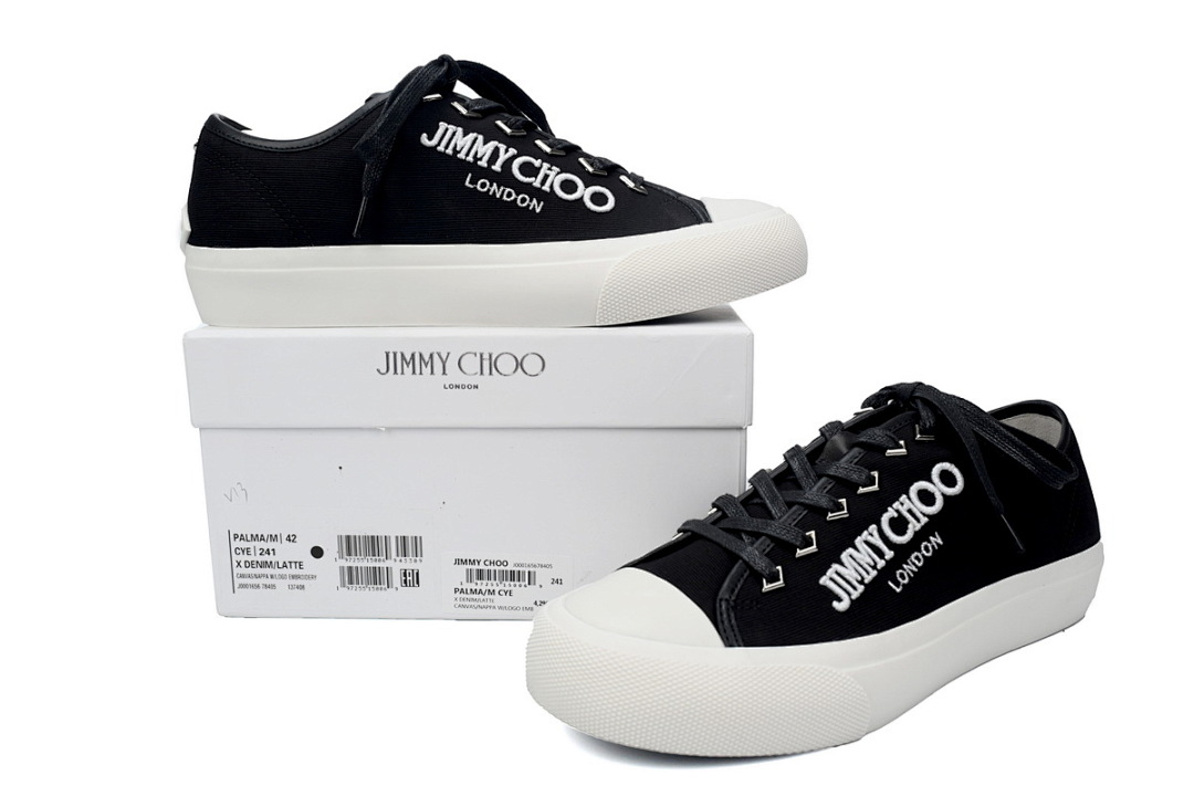 Jimmy Choo Palma Maxi Black and Latte Canvas Platform Trainers PALMAMAXIFCYE01