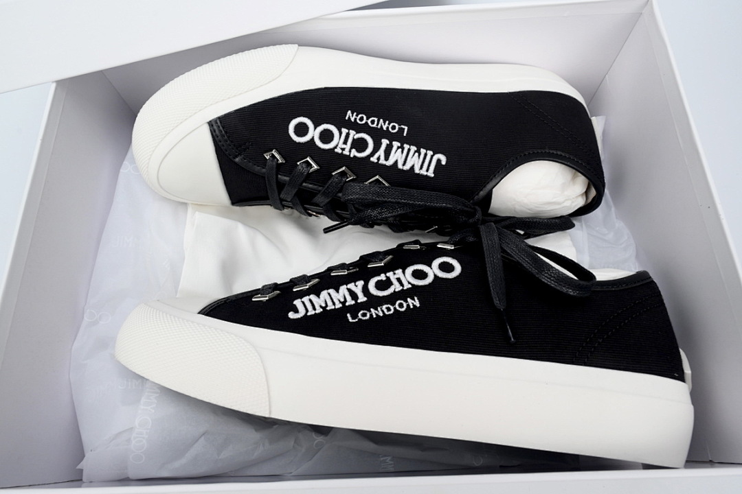 Jimmy Choo Palma Maxi Black and Latte Canvas Platform Trainers PALMAMAXIFCYE01