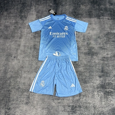 Kids' 2025_26 Real Madrid Blue Goalkeeper Jersey, Sizes 16-28 01