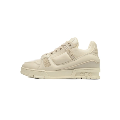 Louis Vuitton LV Trainer Cream Beige Monogram Leather Sneaker 01