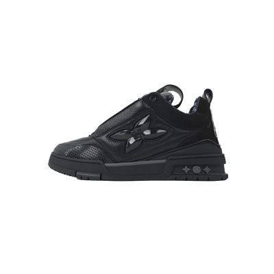 Louis Vuitton LV Trainer Black Leather Flower Sneakers 01