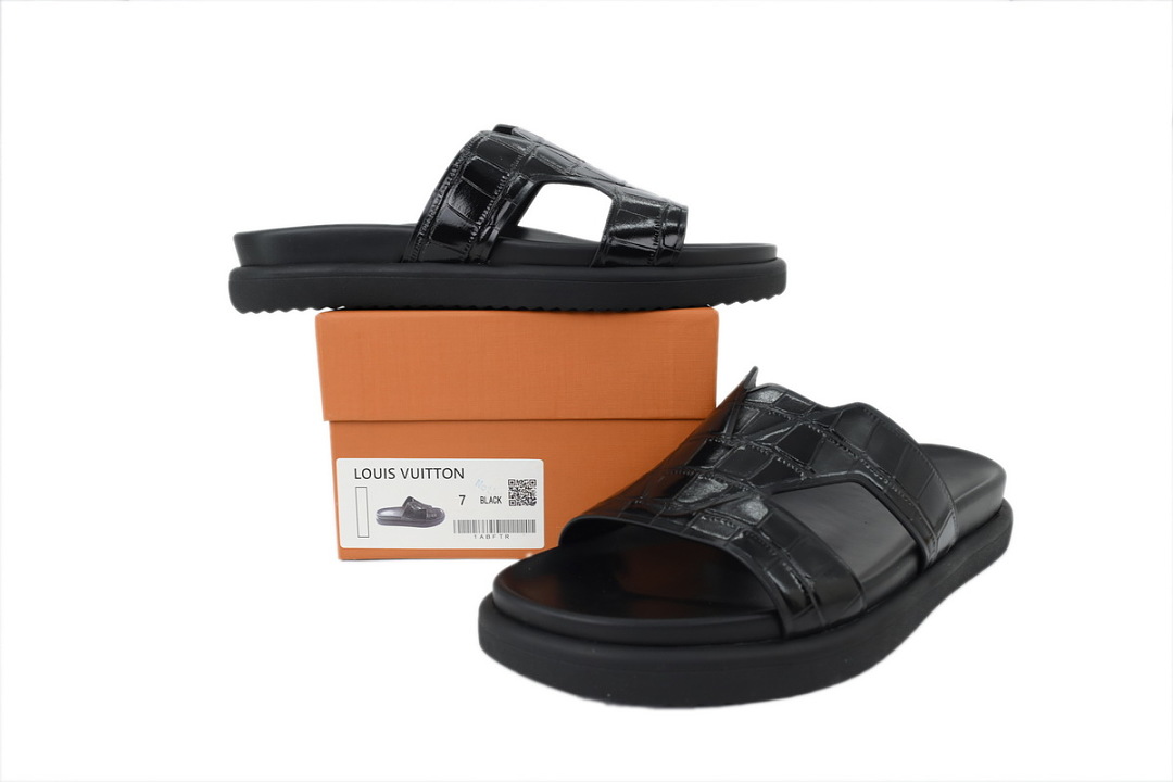 LOUIS VUITTON Oasis Mule Shoes Black Crocodile Leather