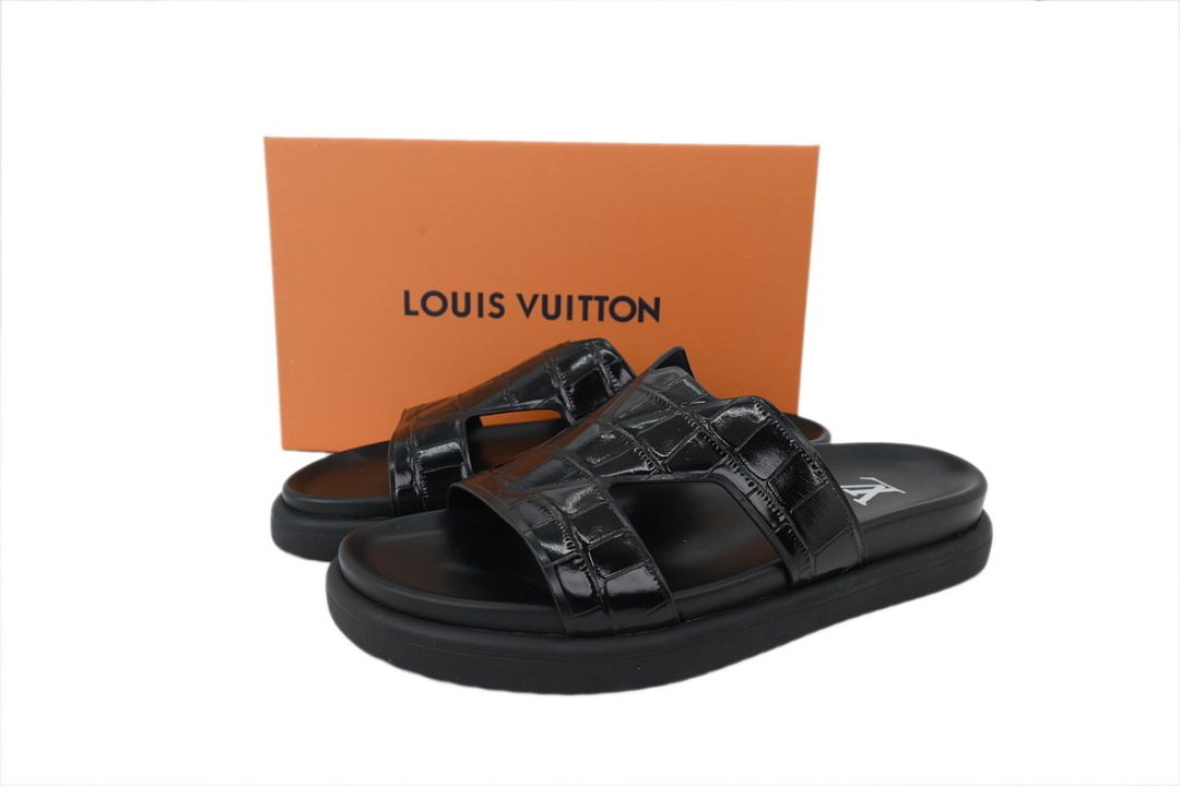 LOUIS VUITTON Oasis Mule Shoes Black Crocodile Leather