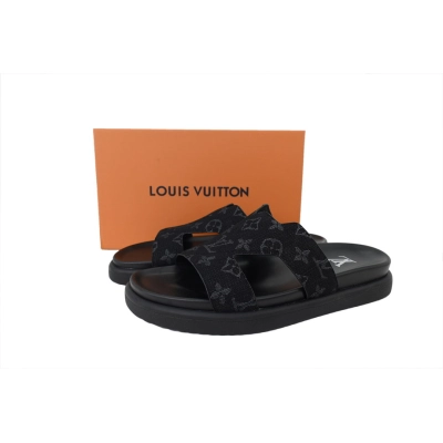 LOUIS VUITTON Oasis Mule Shoes Black Denim Fabric 02