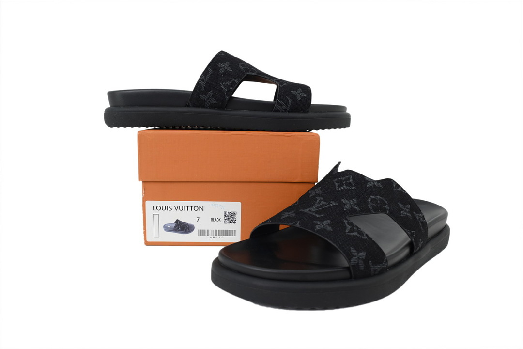 LOUIS VUITTON Oasis Mule Shoes Black Denim Fabric