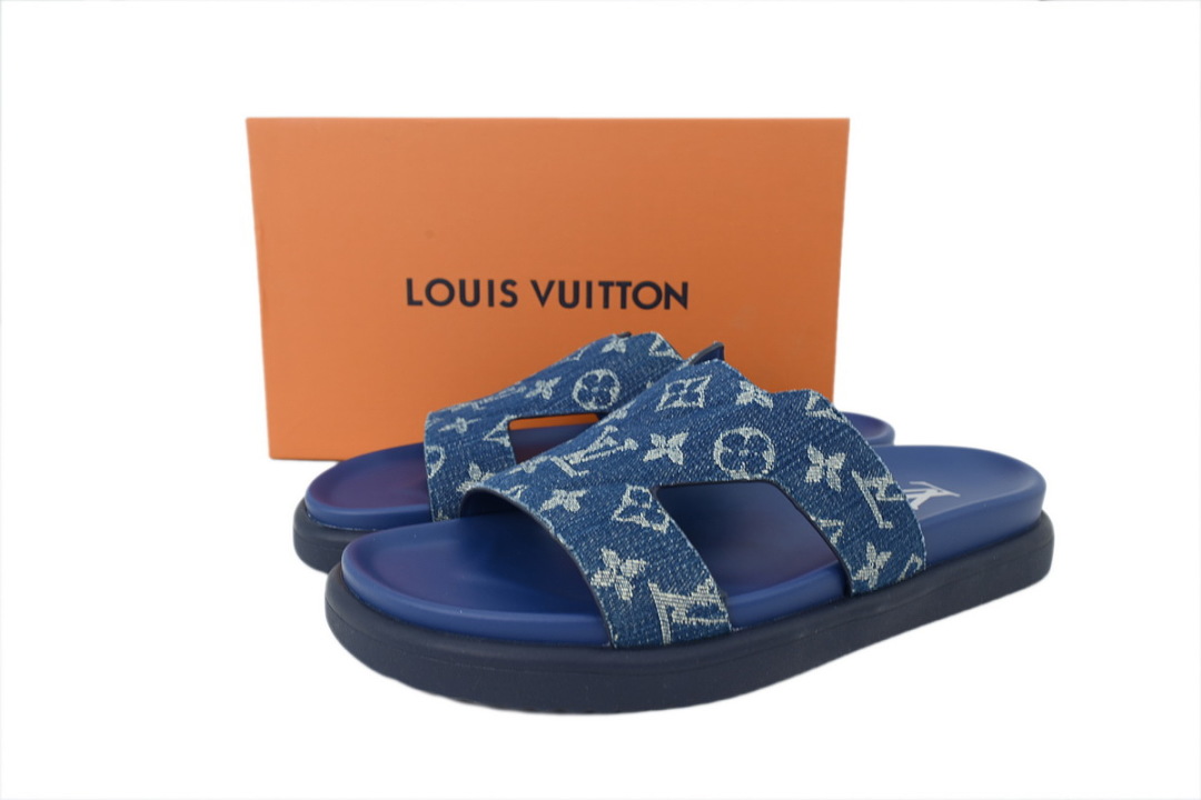 LOUIS VUITTON Oasis Mule Shoes Blue Denim Fabric