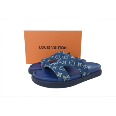 LOUIS VUITTON Oasis Mule Shoes Blue Denim Fabric 02