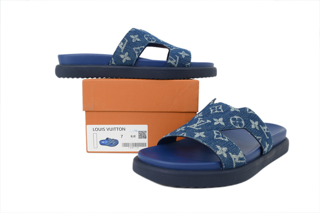 LOUIS VUITTON Oasis Mule Shoes Blue Denim Fabric