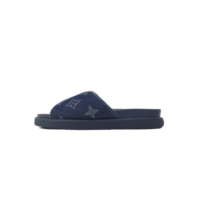 LOUIS VUITTON Pantoufles en tissu denim bleu 01