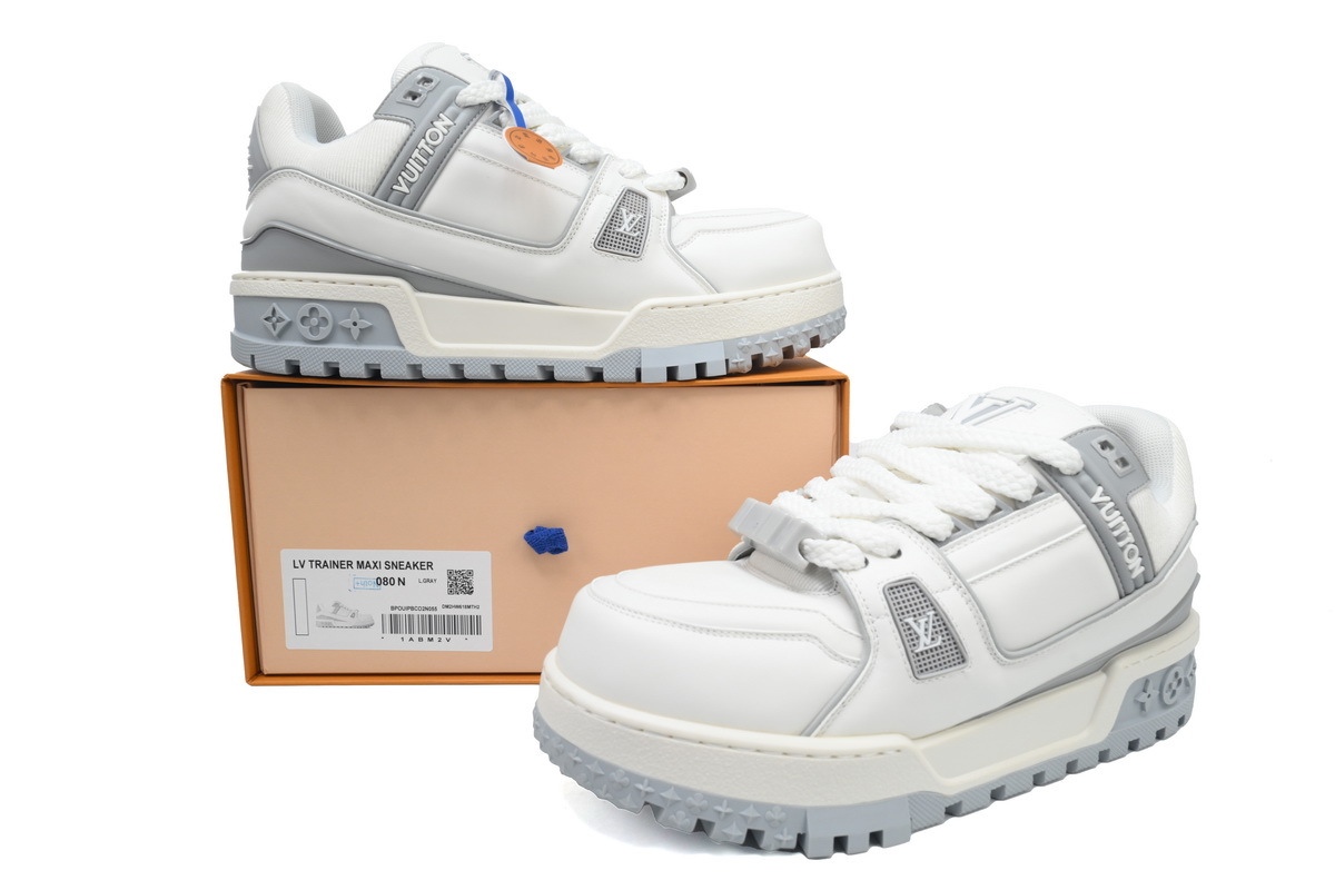 Louis Vuitton LV Trainer Maxi White Gray Leather Sneaker