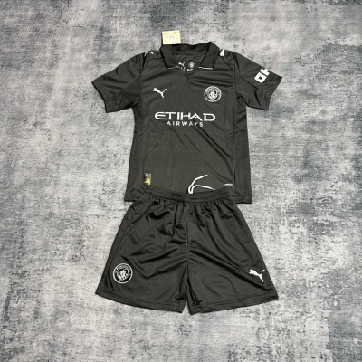 Manchester City Black Kids Polo Jersey Set 01