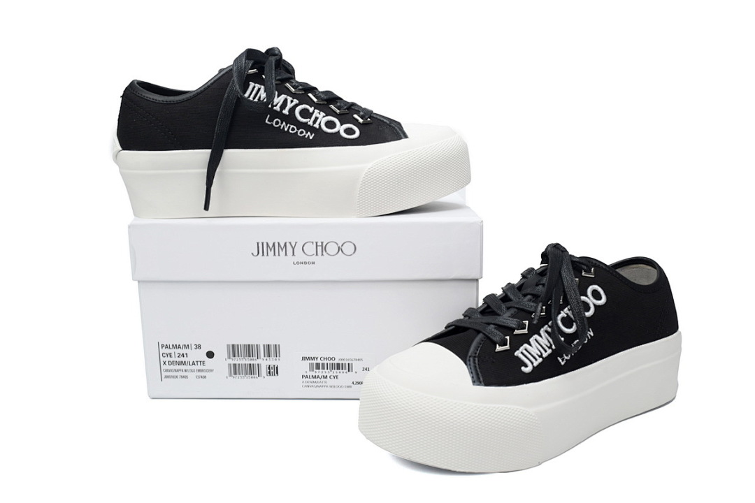 s Jimmy Choo Palma Maxi Black and Latte Canvas Platform Trainers
