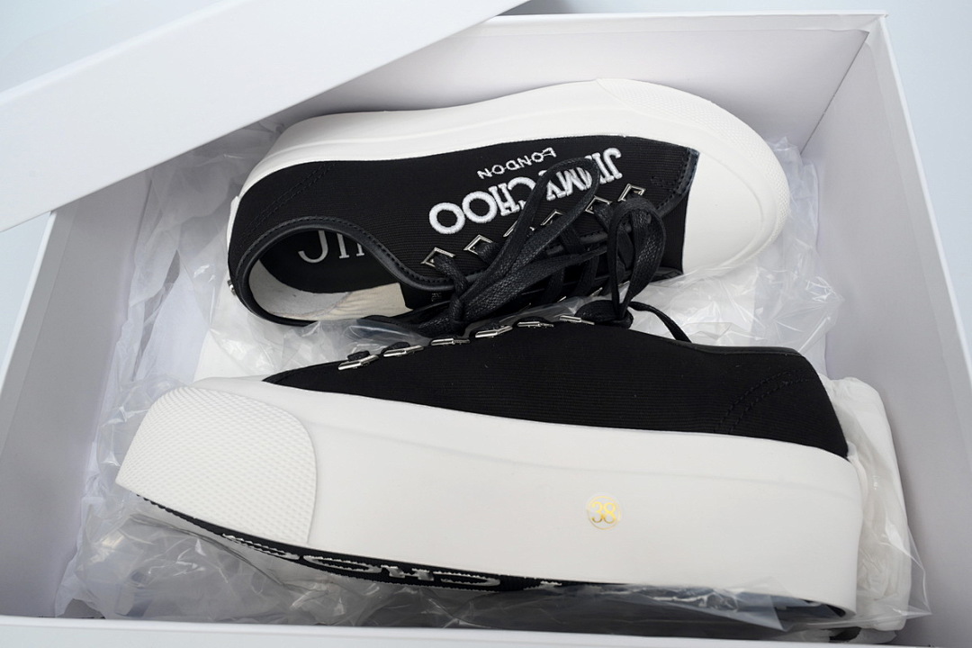 s Jimmy Choo Palma Maxi Black and Latte Canvas Platform Trainers