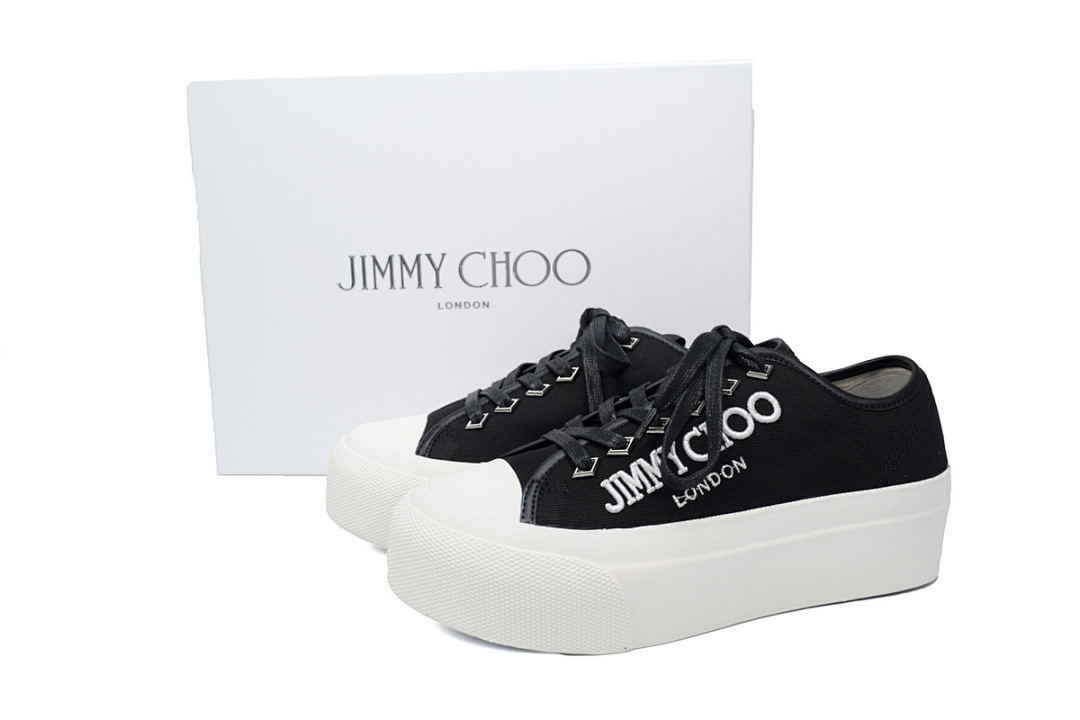s Jimmy Choo Palma Maxi Black and Latte Canvas Platform Trainers