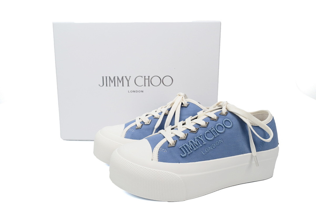 s Jimmy Choo Palma Maxi Blue Canvas Platform Trainers