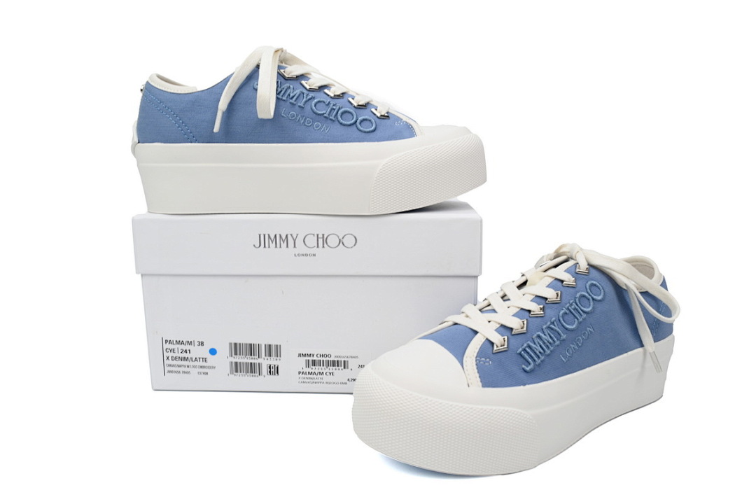 s Jimmy Choo Palma Maxi Blue Canvas Platform Trainers