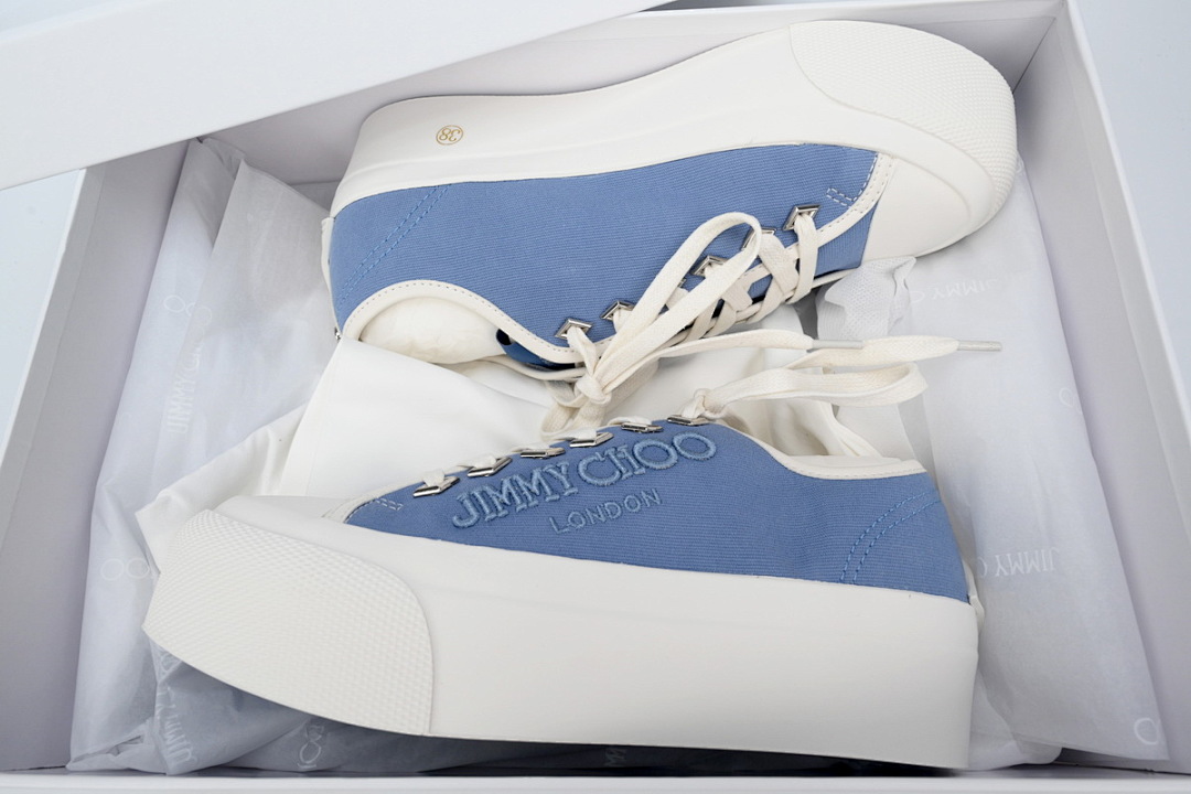s Jimmy Choo Palma Maxi Blue Canvas Platform Trainers