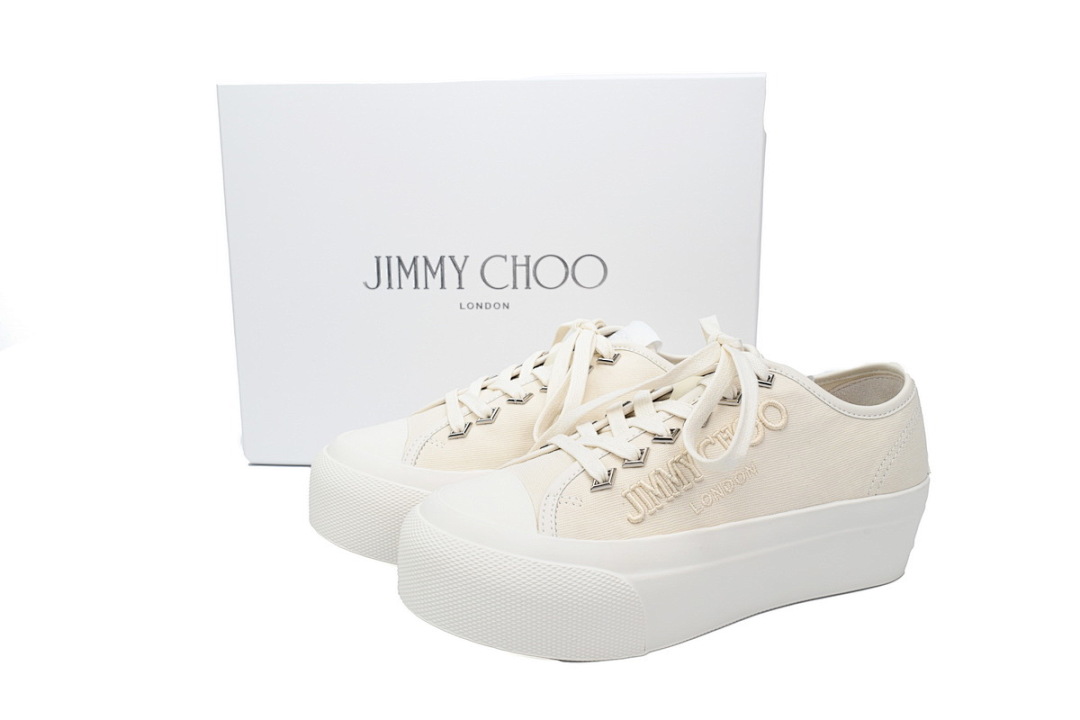 s Jimmy Choo Palma Maxi White Canvas Platform Trainers