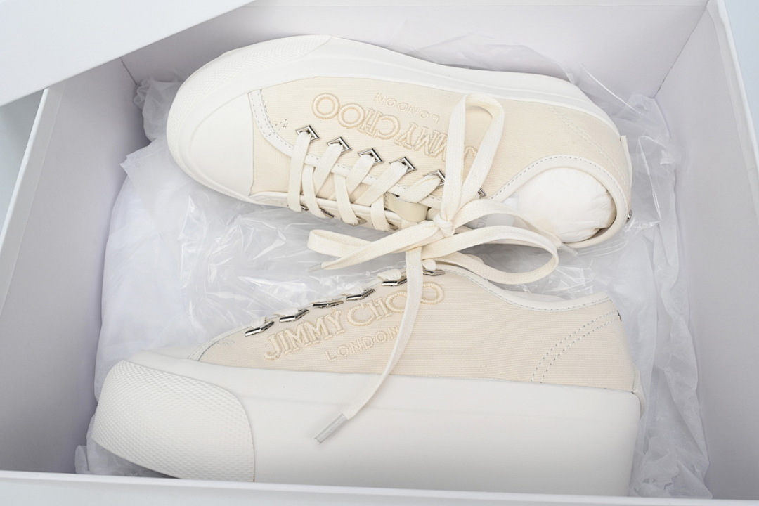 s Jimmy Choo Palma Maxi White Canvas Platform Trainers