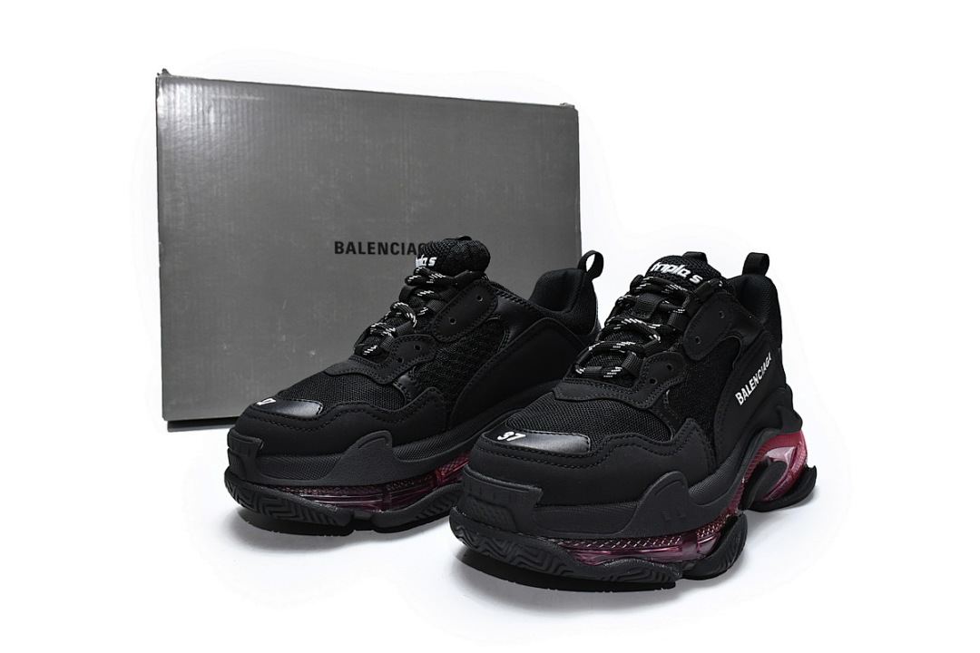 W0901 9011 Balenciaga Triple S Negro y rojo claret