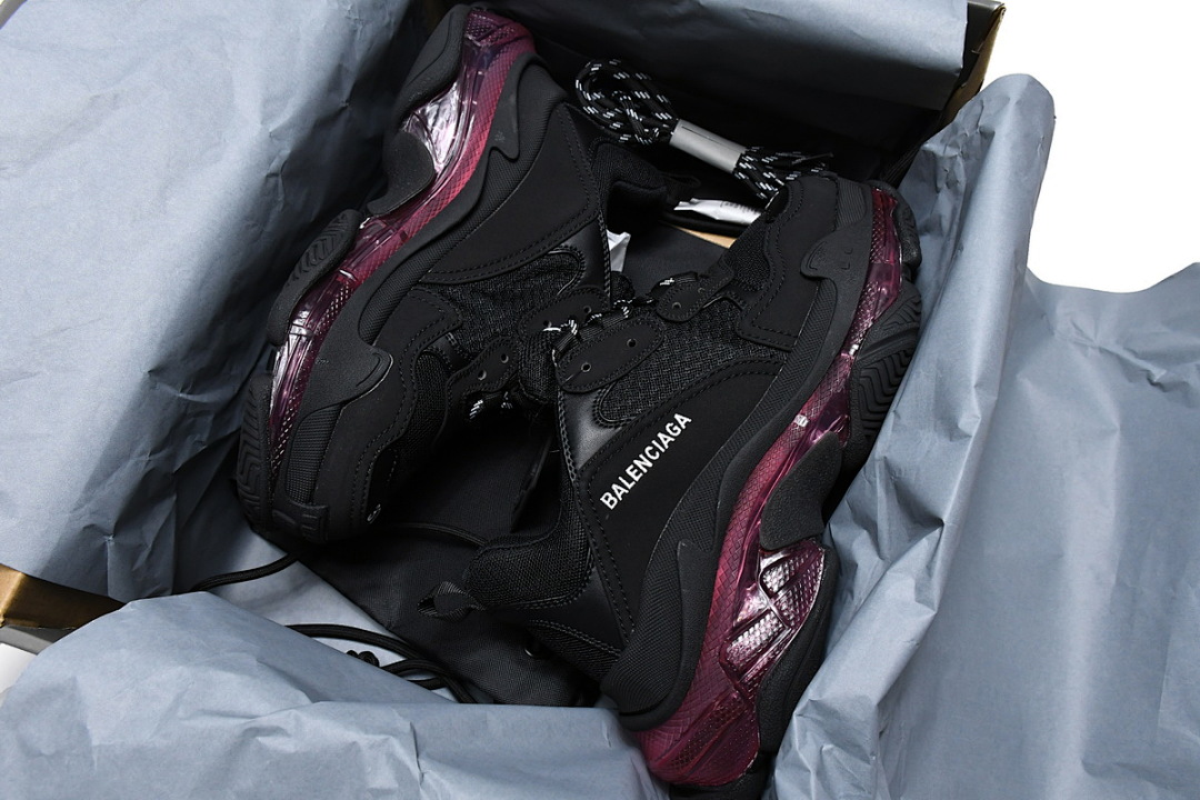 W0901 9011 Balenciaga Triple S Negro y rojo claret