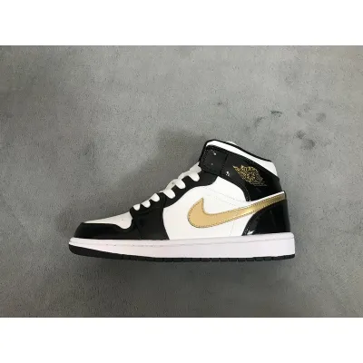Air Jordan 1 Mid Black/Gold Patent Leather  01